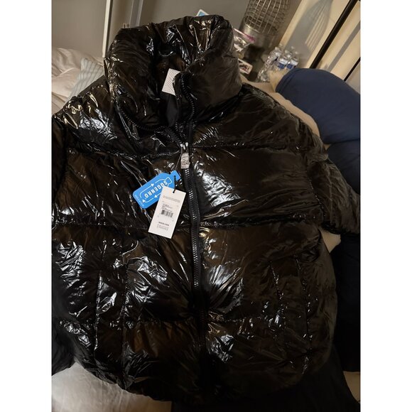 Noize Vegan Patent Puffer Jacket Black - Medium Size, New with Tags - Picture 3 of 4